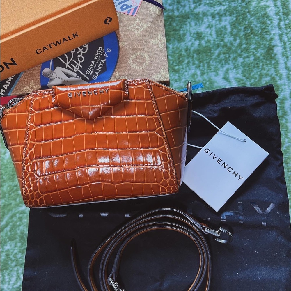 Givenchy Antigona Nano Croc Tan Calfskin Leather Cross Body Bag